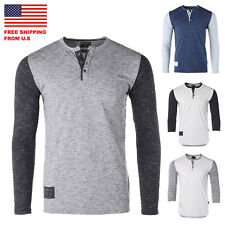 ZIMEGO Mens Contrast 3/4 and Long Sleeve College Button Henley Athletic T Shirt picture