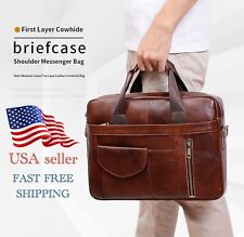 Genuine First Cowhide Leather Men's Briefcase, Shoulder Messenger, Laptop Bag picture