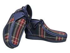 NEW British Walker Mens Shoes Clarks Style New Castle Navy Blue Plaid Print picture