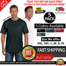 5 PACK OF Fruit of the Loom Adult HD Cotton Short Sleeve Pocket T-Shirt - 3931P picture