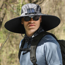 Outdoor Men Large Brim Sun Hat Sunscreen Hiking Fishing Cap Solar-powered w USB picture