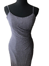 JASZ COUTURE Beaded Prom Formal Dress Gown Dark Gray Slit Front Size 4 FLAWS picture