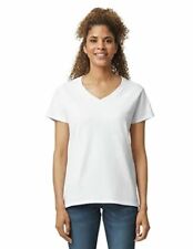 Gildan Womens Cap Sleeve Heavy Cotton V Neck Stylish T-Shirt G5V00L White XL  picture