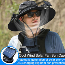 Men Sun Hat USB & Solar Powered Fishing Hats Wide Brim Sun Hat with 2 Solar Fan picture