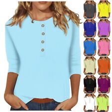 Women Print Tees Blouses Casual Plus Size Basic Tops Pullover 3/4 Sleeve Shirts picture