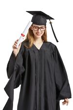 Graduation Master Cap and Gown with 2024 Year Charm, Unisex Matte Black picture