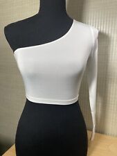 Shein Women's XSmall 2 White Crop Top Long Sleeve One Shoulder New  picture