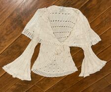 Oscar De La Renta Cardigan Womens Y2K Beige Crocheted  Sweater Bell Sleeves S picture