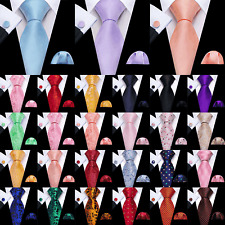 Mens Tie New Silk Lot Jacquard Paisley Solid Striped Necktie Hanky Cufflinks Set picture