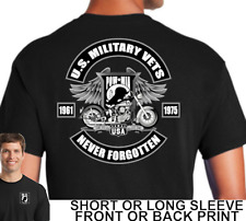 Biker POW MIA U.S. Military Vets Never Forgotten Classic Motorcycle Mens T Shirt picture
