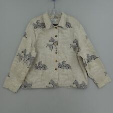 Vintage Just JEF Zebra Embroidered Tapesty Jacket Womens L Beige Cotton Blend picture