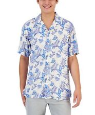 Club Room Mens Printed Short Sleeve  Button down Shirt White Blue Large picture