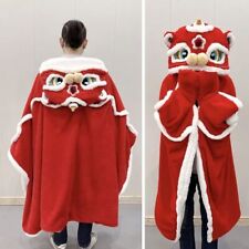 Cartoon Chinese Red Lion New Year Christmas Cloak Hoodie Blanket Wearable picture