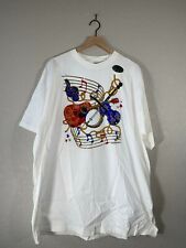 Vintage Diamond Dust Country Music Guitar Banjo Music Graphic White 90s Shirt 2X picture