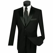 LUCCI Men's Black Classic Fit Formal Tuxedo Suit w/ Sateen Lapel & Trim NEW picture