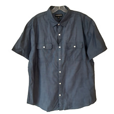 NWT Express Factory Men's Short Sleeve Button Down Blue Cotton Shirt XL  17-17.5 picture