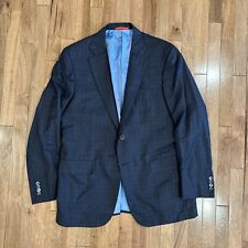 Isaia Napoli Navy Blue Windowpane Check Suit Jacket Silk Blend IT 54 US 44 L picture