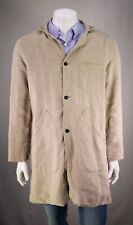 Garment Reproduction of Workers Made in France Tan Linen Long Lined Coat 3/M picture