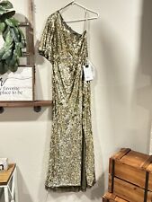 Mac Duggal 93540 Gold Sequined Olive One Shoulder Gown, Size 2, NWT picture