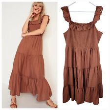 Long Peasant Dress 2XL TTG Teddy Bear Brown Tiered Ruffle Smocked Comfort Casual picture