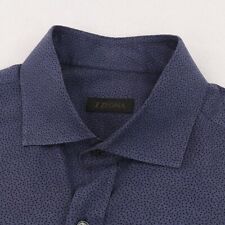 Z Zegna Button Front Shirt Men's Size Large Blue Geometric Print Slim Fit picture
