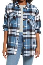 BEACHLUNCHLOUNGE Women's Easton Shacket Shirt Jacket 100% Cotton Sz L Blue Plaid picture