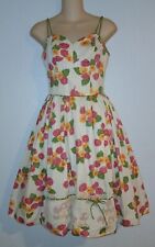 Vintage 50's TINA LESER Floral Print Polished Cotton Sun Dress Crochet Trim picture