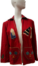 ALMOST ANTIQUE Mexican Vintage Red Wool Jacket 1930s Sombreros HANDMADE SLIM XS picture