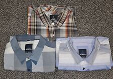 Lot of 3 Prana Mens Shirts Large Plaid Short Sleeve Button Up Blue Gray Madras picture