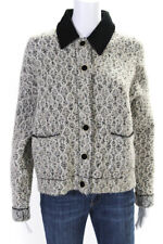 Sandro Womens Button Front Velvet Collar Metallic Knit Jacket Gray Black Size 2 picture