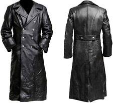 German Coat Classic WWI UNIFORM MILITARY OFFICER Black Leather Trench Jacket picture