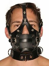 GENUINE LEATHER FACE MUZZLE HOOD MASK WITH BLINDFOLD picture
