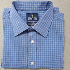 Stafford Dress Shirt Mens 16.5 34/35 Blue Fitted Travel Broadcloth Long Sleeve picture