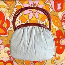 Mid Century Etra Bakelite Handle Cream Leather Top Handle Vintage Handbag Purse picture