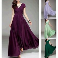 Womens Chiffon Long Formal Prom Evening Dress Party V-Neck Short Sleeve Cocktail picture