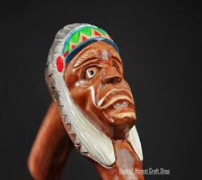 Hand Carved Indian Chief Head Walking Stick Walking Cane Handmade Wooden X_MassG picture