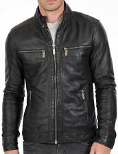 Café Racer Black Biker Leather Jacket Soft Sheepskin Leather  style ST-40 picture