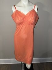 Vintage Stunning Coral Nylon Tricot Full Slip w Floral Lace Vanity Fair 38 picture