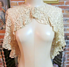 *Reduced* ANTIQUE FRENCH 1920s 30s ECRU CHANTILLY LACE CAPELET SHAWL CAPE 29” picture
