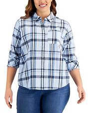 MSRP $45 Style Womens Plus Size Plaid Boyfriend Shirt Blue Size 2X picture
