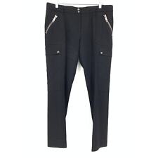 Burberry Cargo Pants Women's Sz 12 Wool Zipper Details Black Slim Straight *READ picture