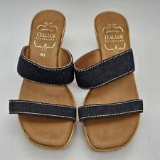 Italian Shoemakers Women's Size 8.5 Sandals Blue Denim Strap Slip-On Wedge Heel picture