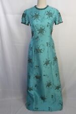 Vintage 1960s Alfred Angelo Edythe Vincent Formal Gown Turquoise Silk Beaded 8 picture