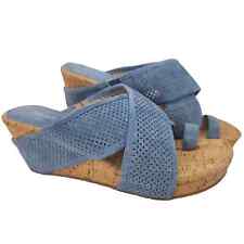 Donald J. Pliner Gala Cork Wedges Blue 8.5 Nubuck Perforated Leather Toe Loop picture
