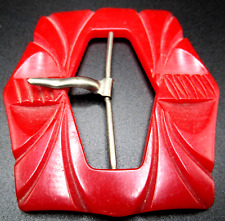 Carved Cherry Red BAKELITE Art Deco Belt Buckle picture