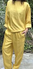 Vintage 80s Indygo M Jumpsuit 100% Silk Yellow Pants & Shirt Set Lined picture