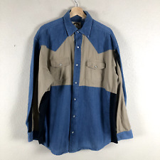 Texas Authentic Dry Goods Shirt Mens Large Blue Chambray Pearl Snap Ranching picture