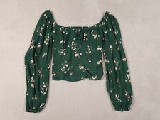 Abercrombie Fitch Womens Green Off The Shoulder Cropped Top Floral Tie Size S picture