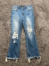 Risen Jeans Womens 29 Blue Mid Rise Flare Light Wash Stretch Ripped Denim picture