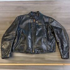 Schott Leather Jacket Size 48 Black USA Cafe Lined Racer Motorcycle Biker picture